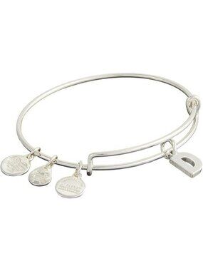 Initial D Silver Expandable Bangle Initials Letter Charm Bracelet, Shiny Finish